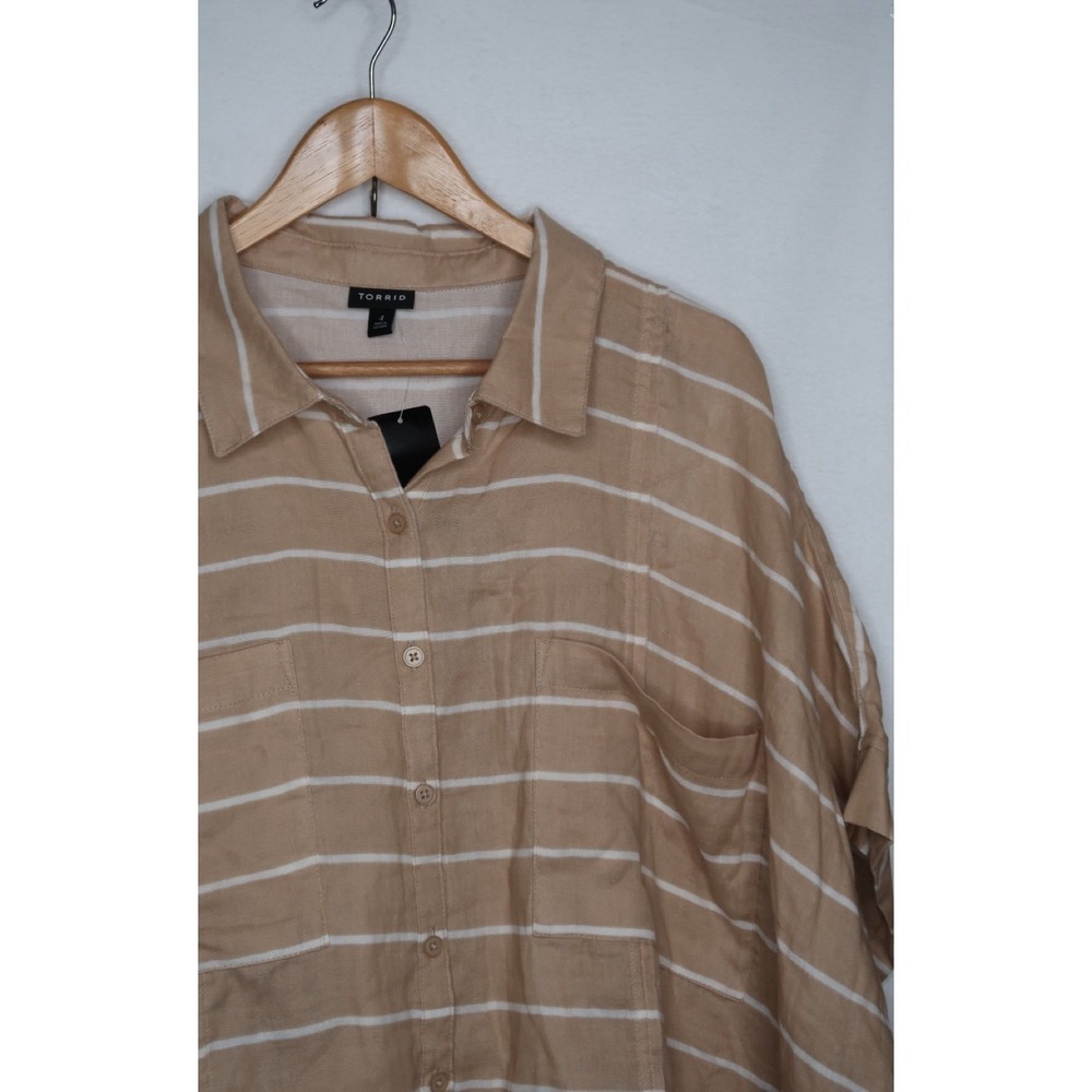 Torrid Striped Dolman Button Up Shirt Tan White Gauze Relaxed Women's 4 NWT - Picture 5 of 11